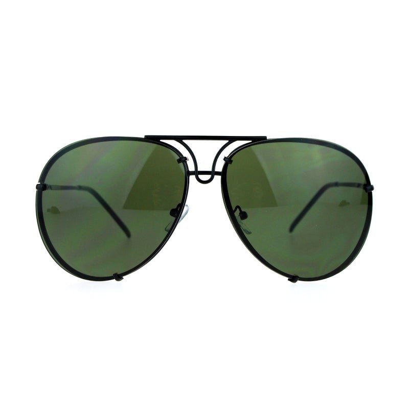 JuicyOrange Oversized Round Aviator Sunglasses Metal Rims Behind Lens Black, Green - Image 2